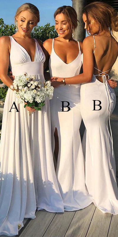 White V-Neck Long prom Dresses A/B Styles with Pleats cg4805