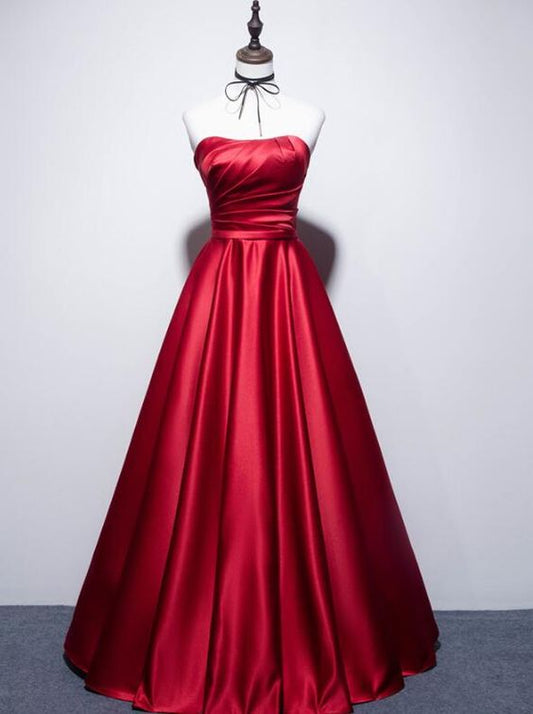 Dark Red Satin Long Strapless Formal Gown, Beautiful Satin Party prom Dresses 2019 cg4806