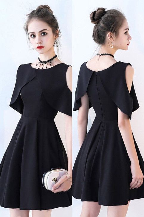 Little black cold shoulder homecoming dress , short homecoming dress cg481