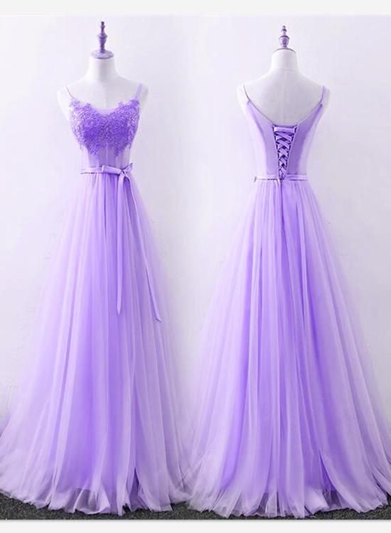 Lavender Tulle Straps Long Party Gown, Charming Formal prom Dress 2019 cg4818