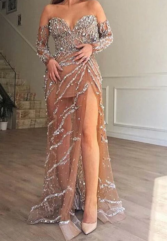 Sweetheart Off the Shoulder Champagne Prom Evening Dresses with Beading cg4856