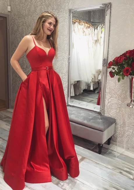 SIMPLE RED PROM DRESSES, LONG PROM DRESS, PROM DRESS WITH SLIT cg4861
