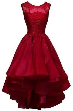 Elegant Red High Low Prom Dress, Short party Dress, Evening Formal Dress cg4879