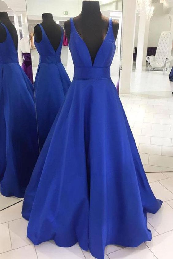 Long Prom Dresses Simple Blue V Neck Long Prom Dress, Blue Evening Dress cg497