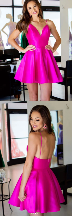 Simple v neck satin short party dress, homecoming dress cg4985