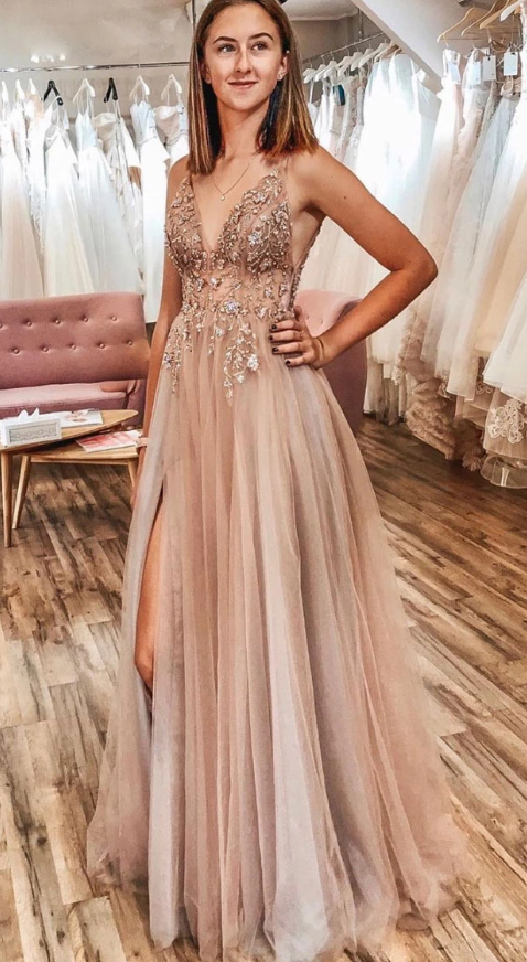 champagne v neck tulle long prom dress champagne tulle formal dress cg5005