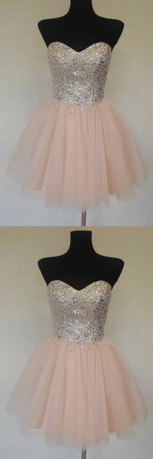 Pink sweetheart tulle short party dress, homecoming dress cg5023