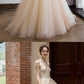 Champagne Tulle Round Neck Beaded Lace Long Senior Prom Dress cg5089
