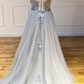 Gray round neck tulle lace long prom dress gray lace evening dress cg5123