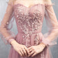 pink tulle lace long A line prom dress, pink evening dress, cheap dress cg5180