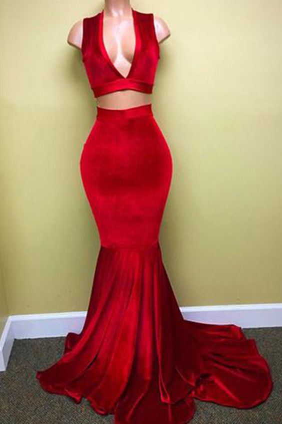Simple prom dresses,red prom dresses,two pieces prom dresses cg5199