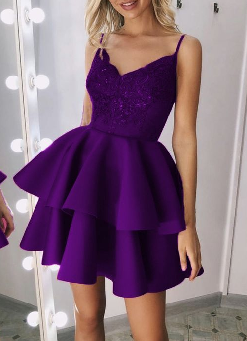 short purple v neck homecoming dresses for back to school dress cg5202