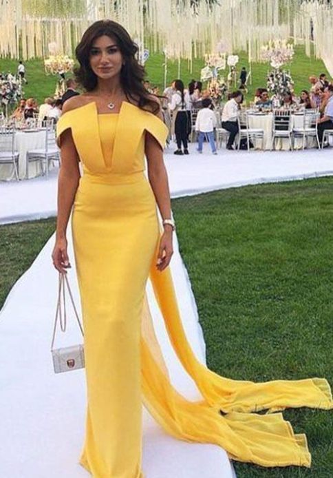 Fashion Yellow Mermaid Evening Dresses New Off shoulder prom gown cg5270