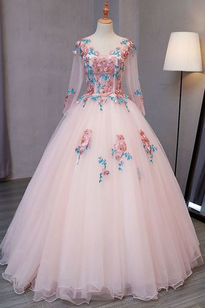 Blue tulle V neck long customize prom dress, long lace evening dress cg5275