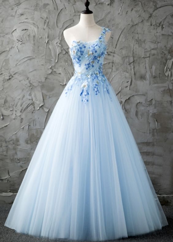 Blue One-Shoulder Prom Dresses,A-Line Beading dress cg5283