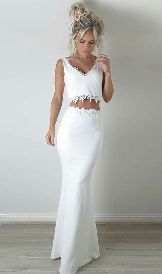 white two piece prom dress cg5297