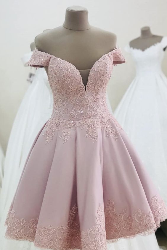 short pink homecoming dress with off the shoulder cg5345