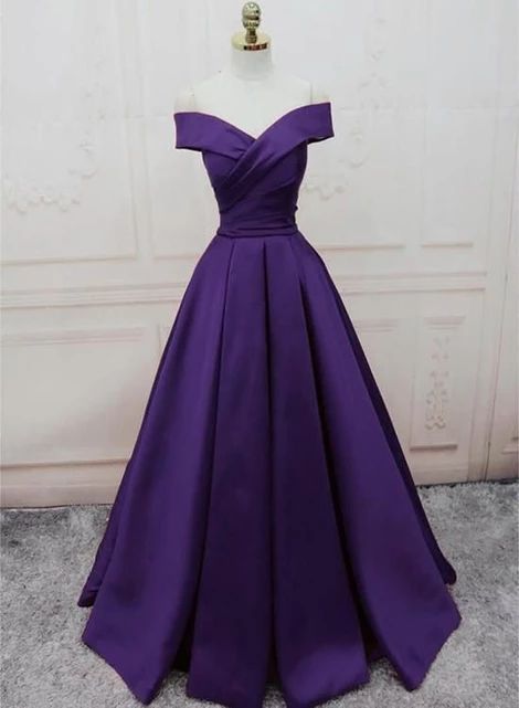 Dark Purple Off Shoulder Satin Long Formal Gown, Prom Dresses cg5364