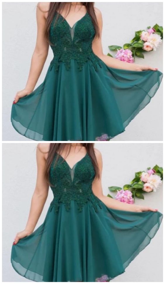 A Line V Neck Short Green Lace homecoming Dresses, V Neck Short Lace Dresses cg5447
