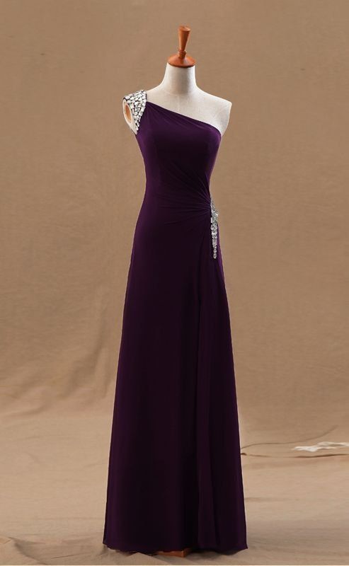 one shoulder purple prom gown cg5504