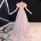 Pink round neck tulle lace long prom dress, pink evening dress cg5511