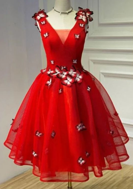 A line red v neck homecoming dress cg5553