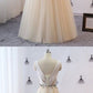 Champagne Tulle V Neck Long Simple Prom Dress, Evening Dress With Lace Applique  cg5578