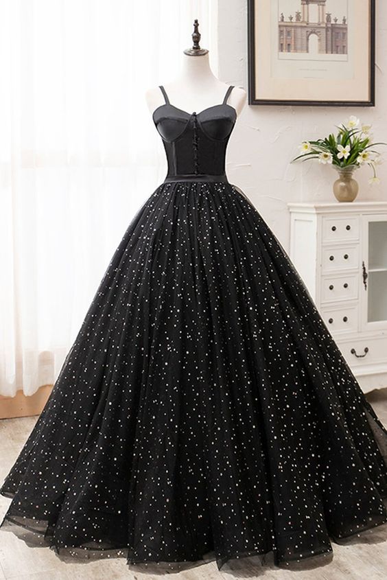 Black Tulle Satin Sweetheart Neck Long Prom Dress, Evening Dress cg5590