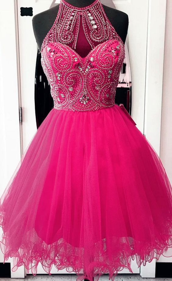 Elegant Crystal Beaded Tulle Short Party Dress, Short Homecoming Dress   cg5613