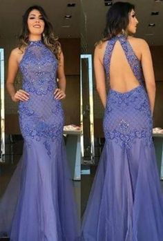 Charming Open Back Tulle Appliques Beaded Mermaid Evening Dress, Long Prom Dresses  cg5619