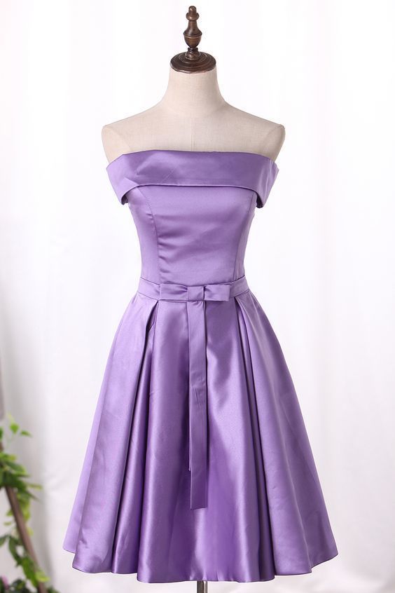 Boat Neck A Line Cocktail homecoming Dresses Satin With Sash  cg5681