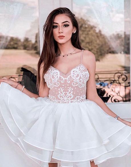 White cute lace tulle short party dress homecoming dress  cg5745
