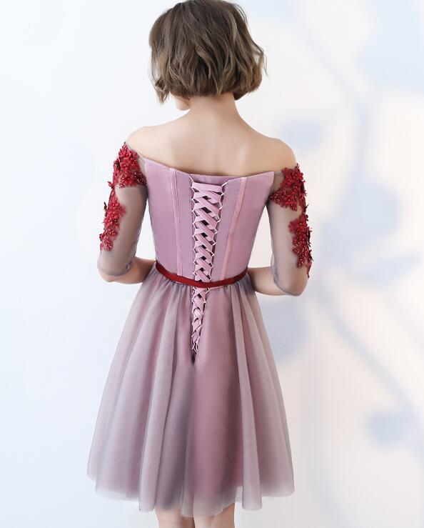 Elegant Pink Tulle V-Neckline Party Dress 2020, Pink Short homecoming Dress  cg5753