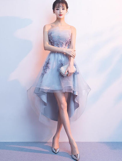 Fashionable Tulle High Low New Party Dress With Flower Applique, Party prom Dress  cg5754