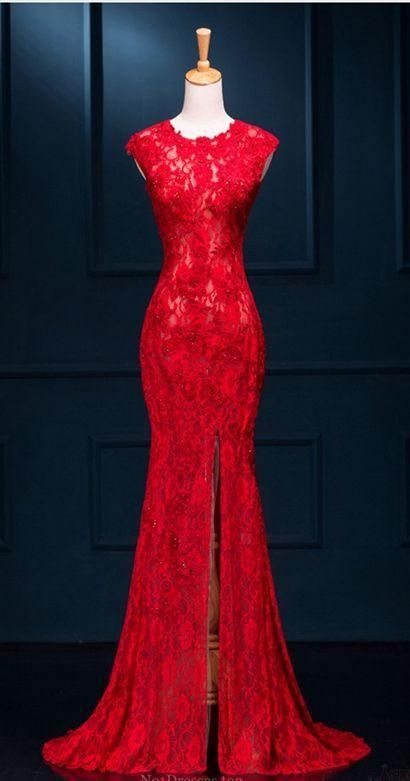 Red Lace Mermaid Prom Dresses  cg5799