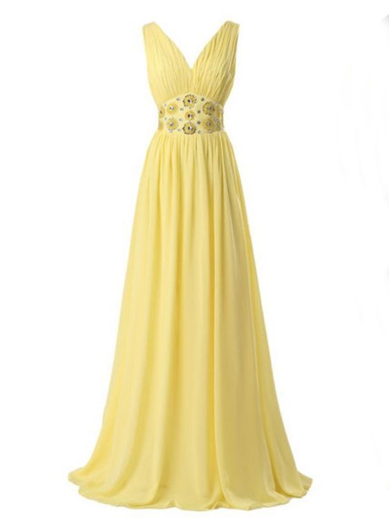 Long prom dress,yellow Prom dresses, V-neck Prom dress cg5828