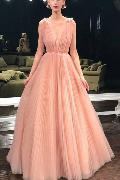 Prom Dress Ball Gown, Simply Gorgeous V Neck Pink Long Prom Dress  cg5845