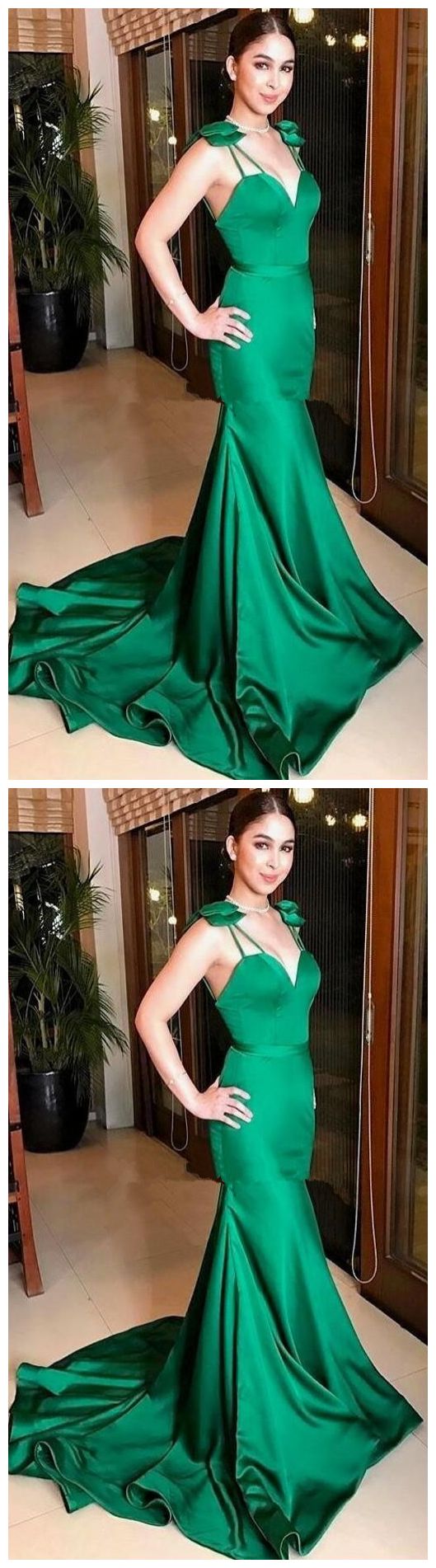 New Green Mermaid Prom Dresses Spaghetti Bow Sweep Train Long Formal Evening Party Gowns Special Occasion Dress   cg5872