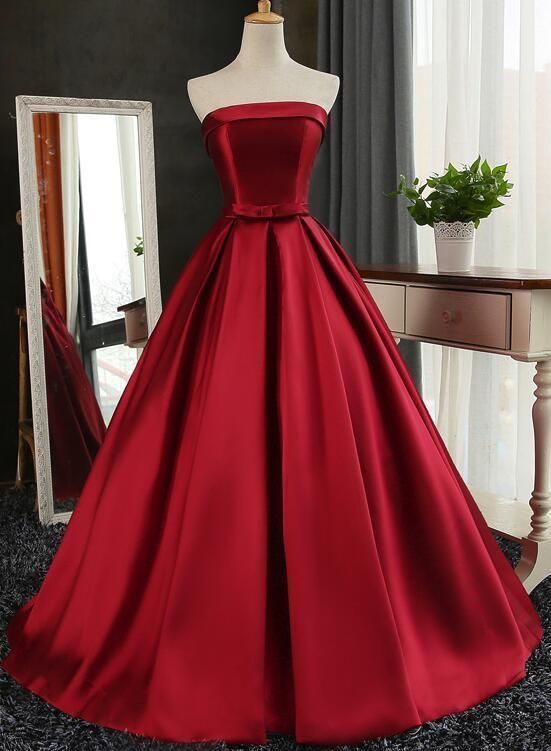 Dark Red Prom Dresses, Gorgeous Formal Gowns, Satin Long Party Dress  cg5901