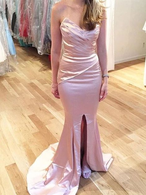 Elegant Prom Dress, Fashion Mermaid Sleeveless Sweetheart Sweep Satin dress cg5932