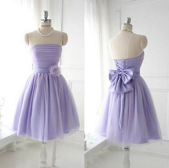 Cute A line Homecoming Dress,Strapless Tulle Bridesmaid Dress,Knee Length Wedding Party Dress,Puffy Party Dress with Bow  cg5944