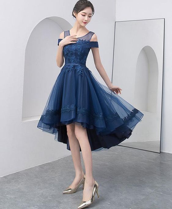 Navy Blue Prom Dress with Appliques Beading  cg5975