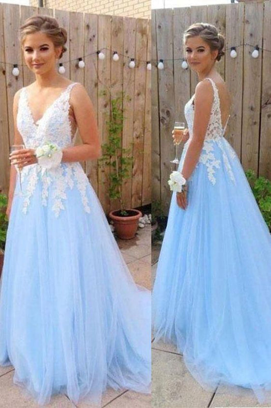 Tulle Long Prom Dress With Applique Custom-made School Dance Dress Fashion Graduation Party Dress  cg6006