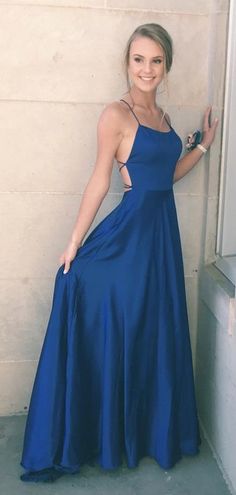 straps blue long prom dress, simple long prom dress, party dress  cg6010