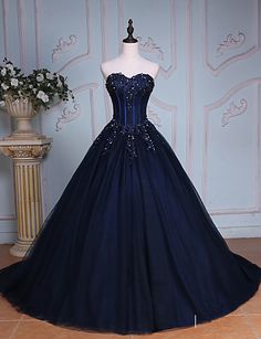 Dark Navy Sweetheart Prom Dress,Long Prom Dresses,Charming Prom Dresses  cg6068