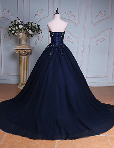 Dark Navy Sweetheart Prom Dress,Long Prom Dresses,Charming Prom Dresses  cg6068