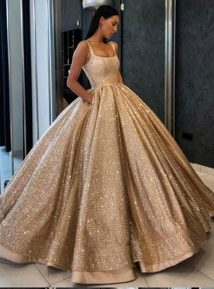 Ball Gown Sequins Gold Quinceanera Dress Sweet 16 Dresses With Pocket ,modest prom dress  cg608