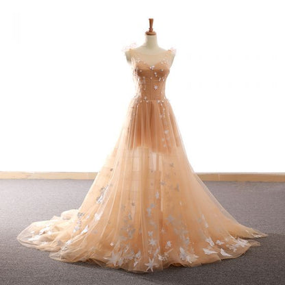 Sweetheart champagne tulle floor length customize evening prom dress  cg6093