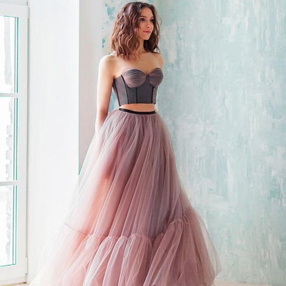 Two Pieces Sweet Heart Prom Dresses, Tulle Backless Prom Dresses, Prom Dresses  cg6100