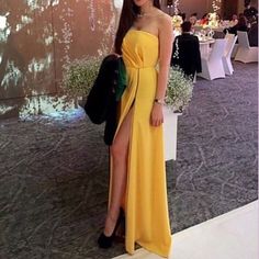 Sexy Yellow Long Slit Party Dresses, Yellow Formal Dresses, Prom Dresses  cg6112